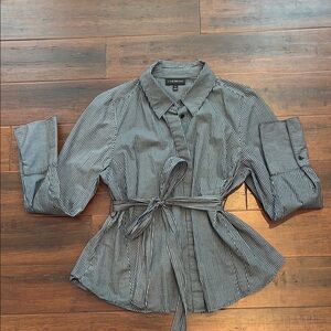 EUC Lane Bryant Women’s 18 Button Up Shirt Tie Waist Black and White Checked